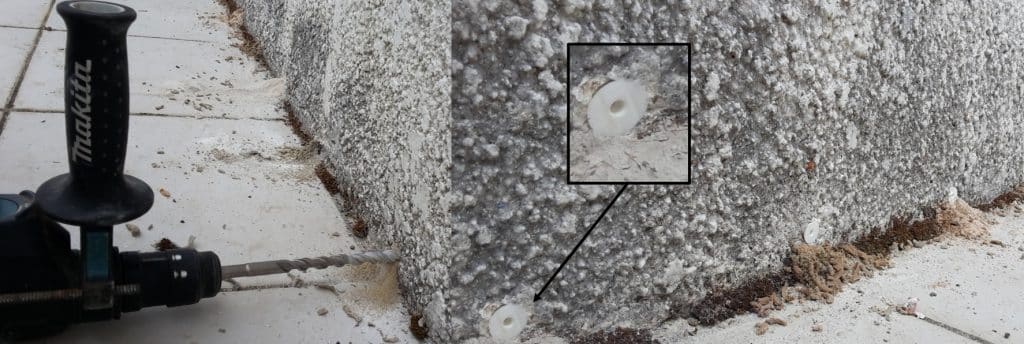 percage d'un mur pour la pose d'injecteur nécessaire à l'injection d'insecticide dans les murs contre les termites