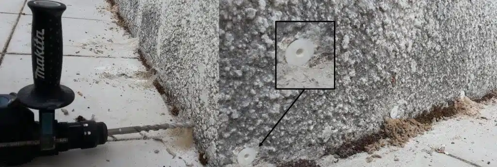 percage d'un mur pour la pose d'injecteur nécessaire à l'injection d'insecticide dans les murs contre les termites