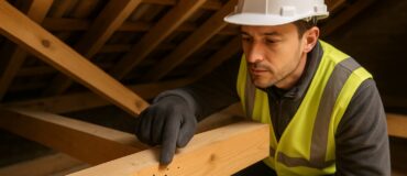 Capricorne du bois sur charpente résineuse avec trous d’envol et traitement par injection