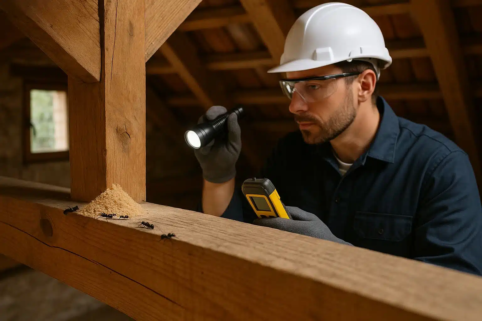 Inspection de charpente contre les fourmis charpentières par un professionnel AFPAH