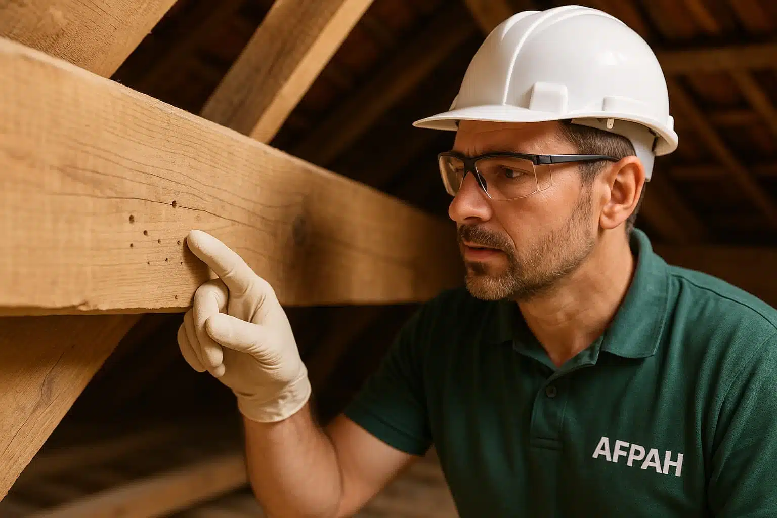 Inspection de charpente pour grosse vrillette avec trous jusqu’à 4 mm et vermoulure fine par un professionnel Afpah