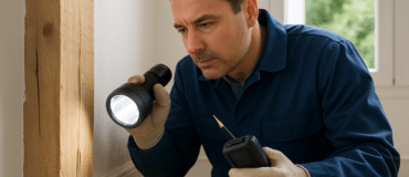 Intervention d'un professionnel anti-termites AFPAH inspectant une charpente bois – protection habitat, expertise, diagnostic termite