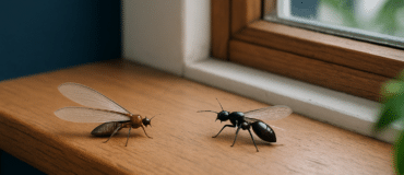 Différence entre termite et fourmi volante sur boiserie, close-up habitat