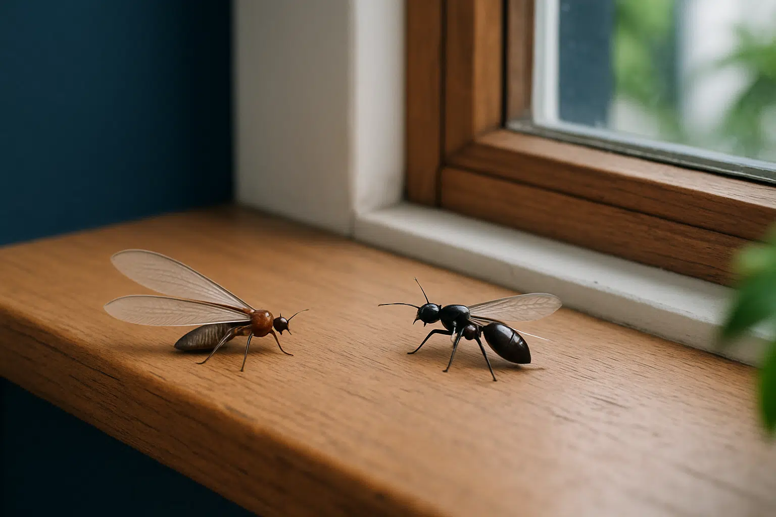 Différence entre termite et fourmi volante sur boiserie, close-up habitat