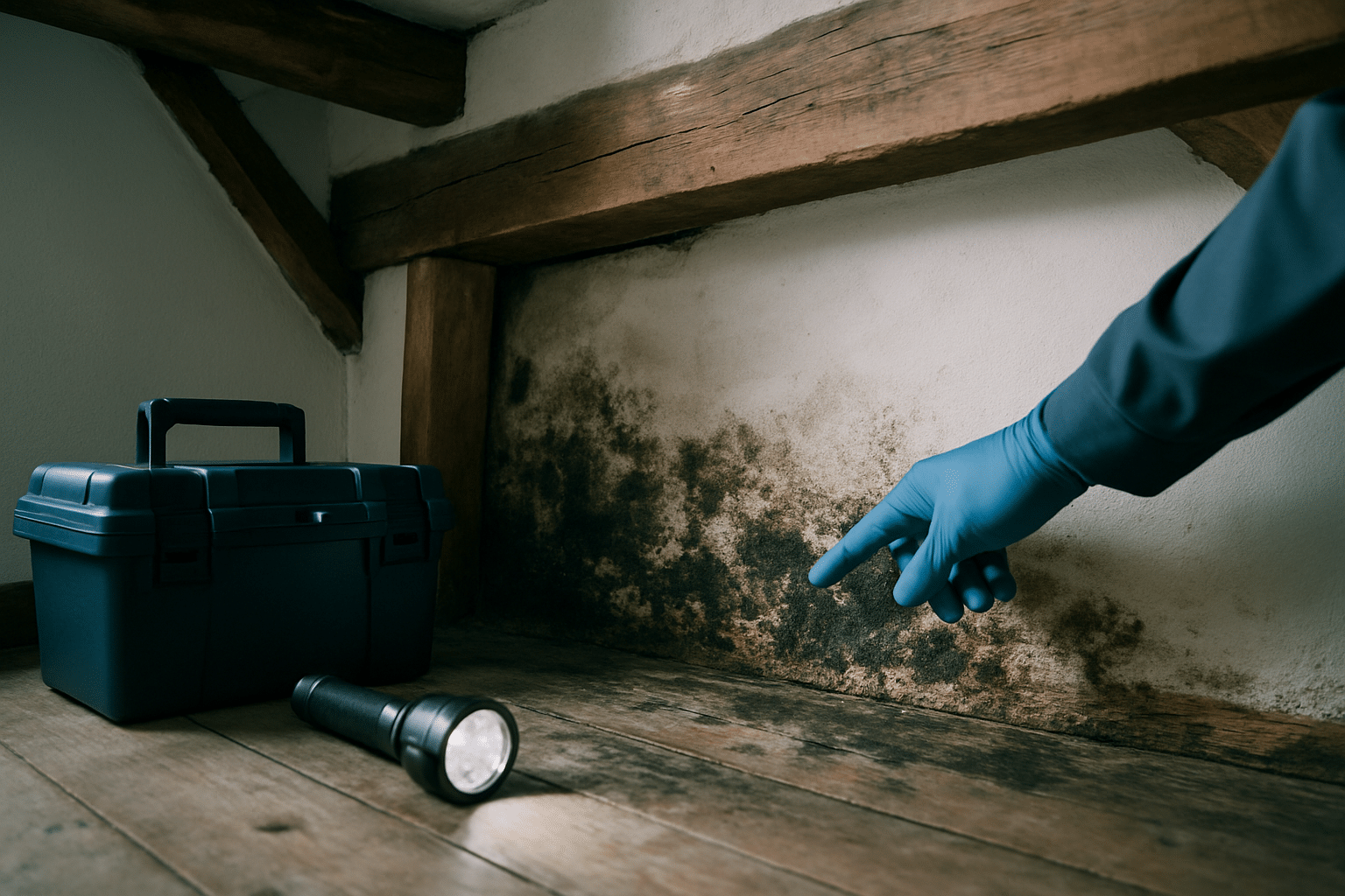 Intervention mérule urgence : inspection professionnelle de bois contaminé dans une maison